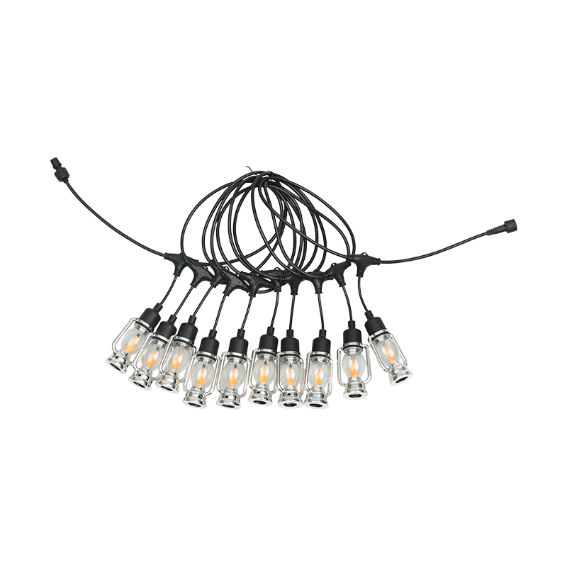 Dây đèn ngọn lửa kiểu đèn lồng xe ngựa cổ điển (bạc, 5 mét 10 đèn)